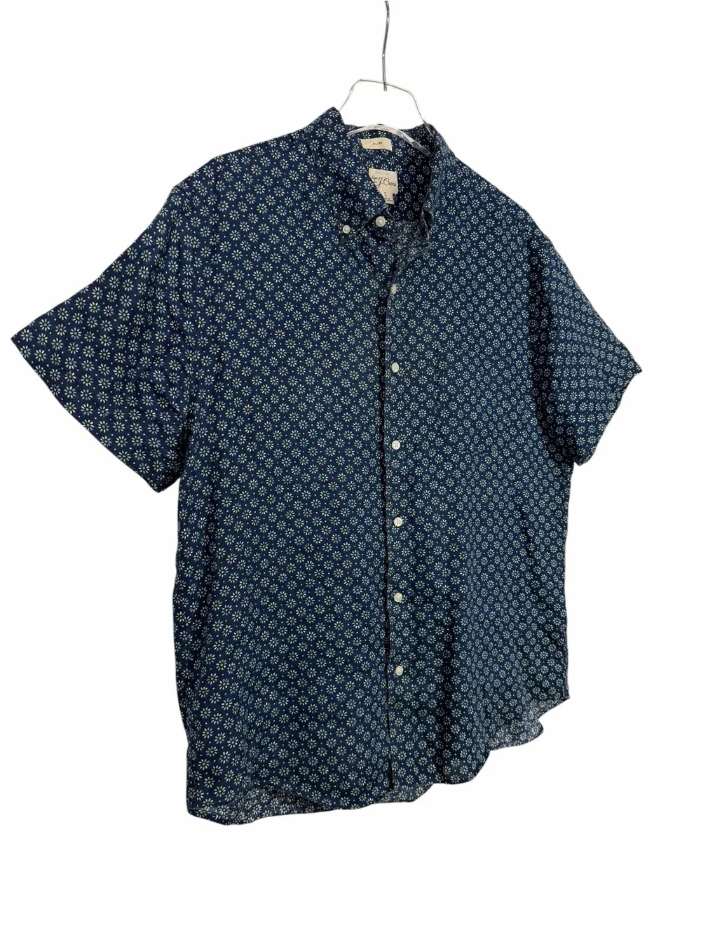 J. Crew Men's 100% Linen Button Down Shirt Blue Floral Slim Fit Size Large